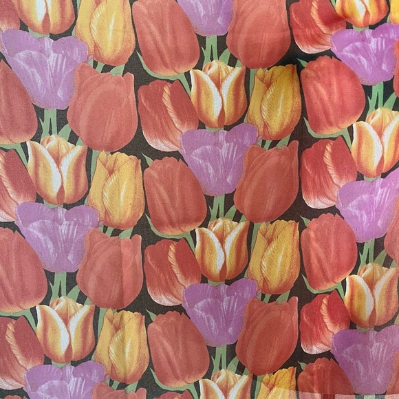 Vintage Kemtrade Holland Red Orange Tulip Flowers Silky Polyester Spring Scarf - Picture 6 of 6